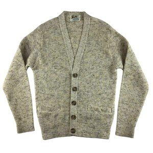 Vintage Mens Sweater cardigan M tan brown Ribbed 60s 70s grandpa light academia
